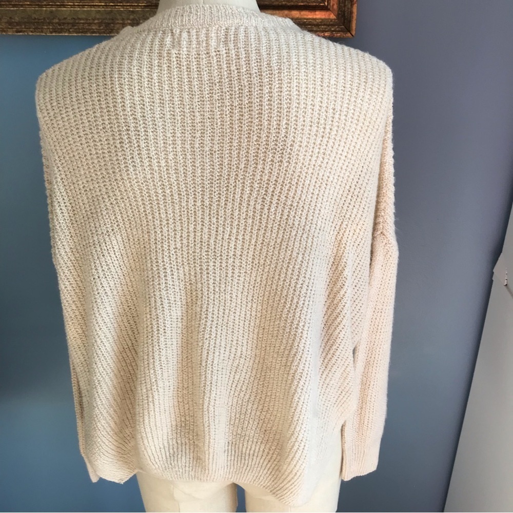 Dreamers oversized cable knit cropped cream/beige lace up sweater - Picture 2 of 11